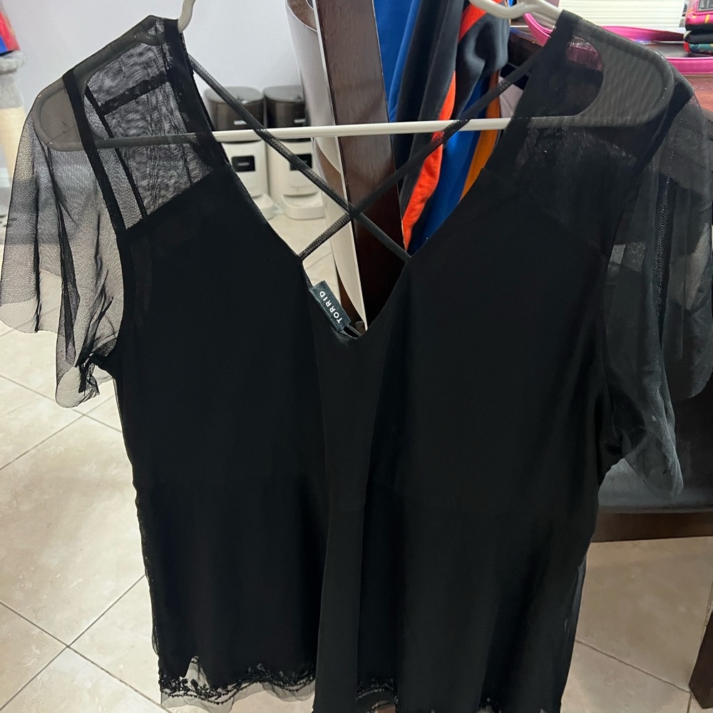 Torrid Black Asymmetrical Embellished Blouse - Picture 2 of 3